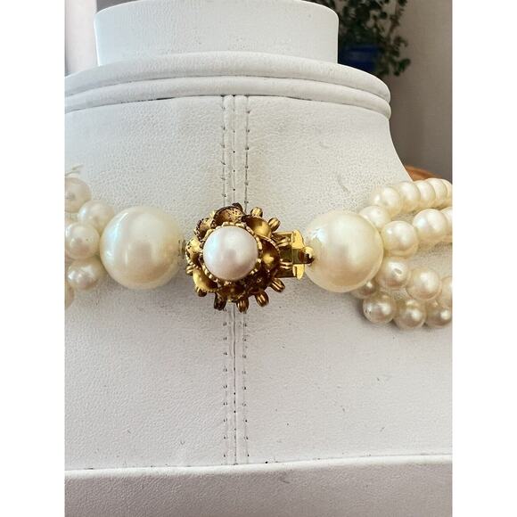 Vtg DELILLO Long Necklace Multi Strand Faux Pearl Beads String Knotted Signed - Picture 10 of 10